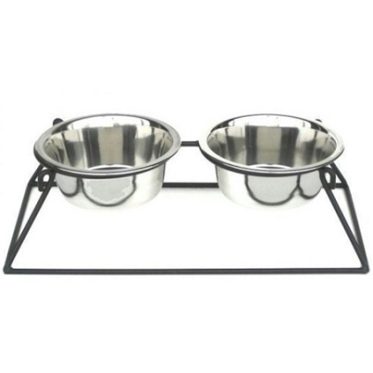 Pyramid Elevated Double Dog Feeder - Large/Black